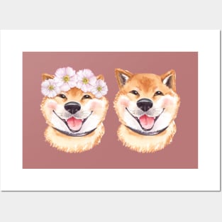 Happy Shiba Inus with Flower Crown Posters and Art